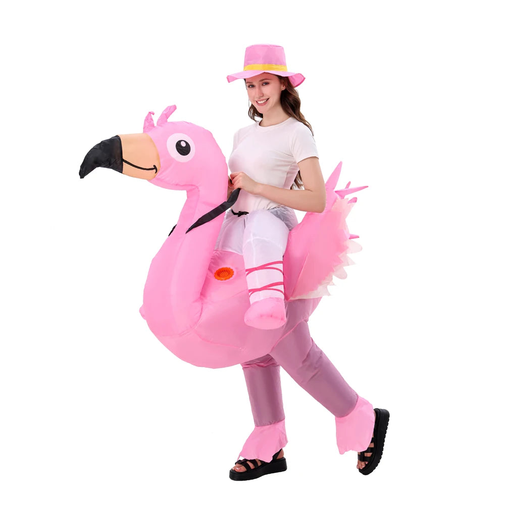 Flamingo Inflatable Costume Christms Mascot Halloween Costume for Women Adults Kids Cartoon Anime Mascot Cosplay for Party